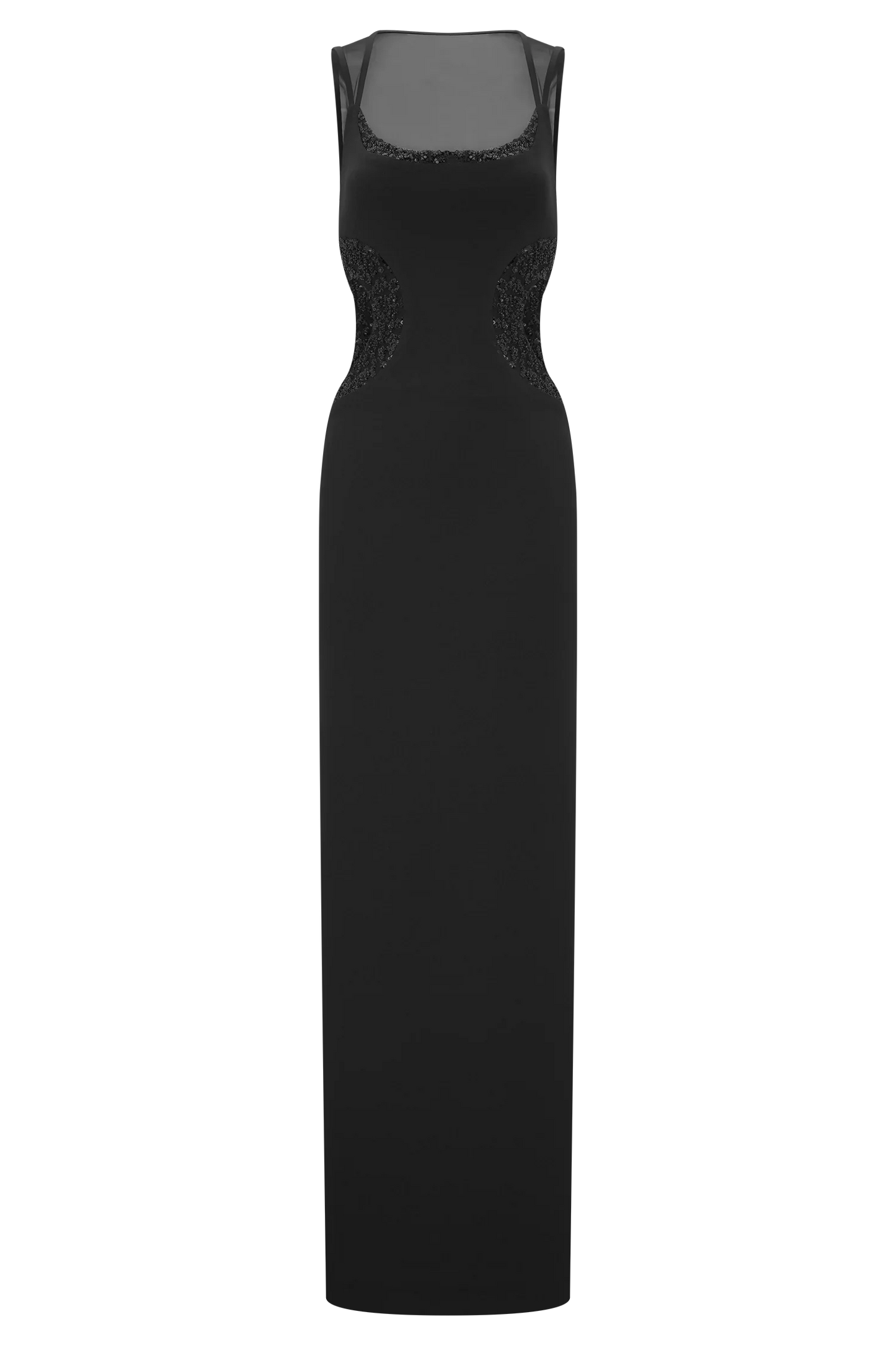 Angelique Beaded Crepe Maxi Dress Black