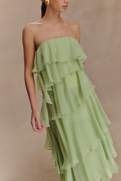 Alexa Ruffle Chiffon Maxi Dress Pastel Lime