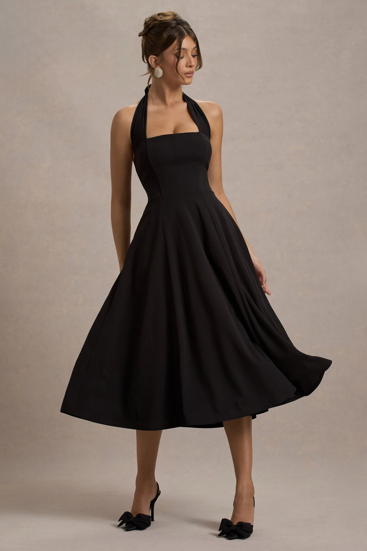 Auburn Black Halter Skater Midi Dress
