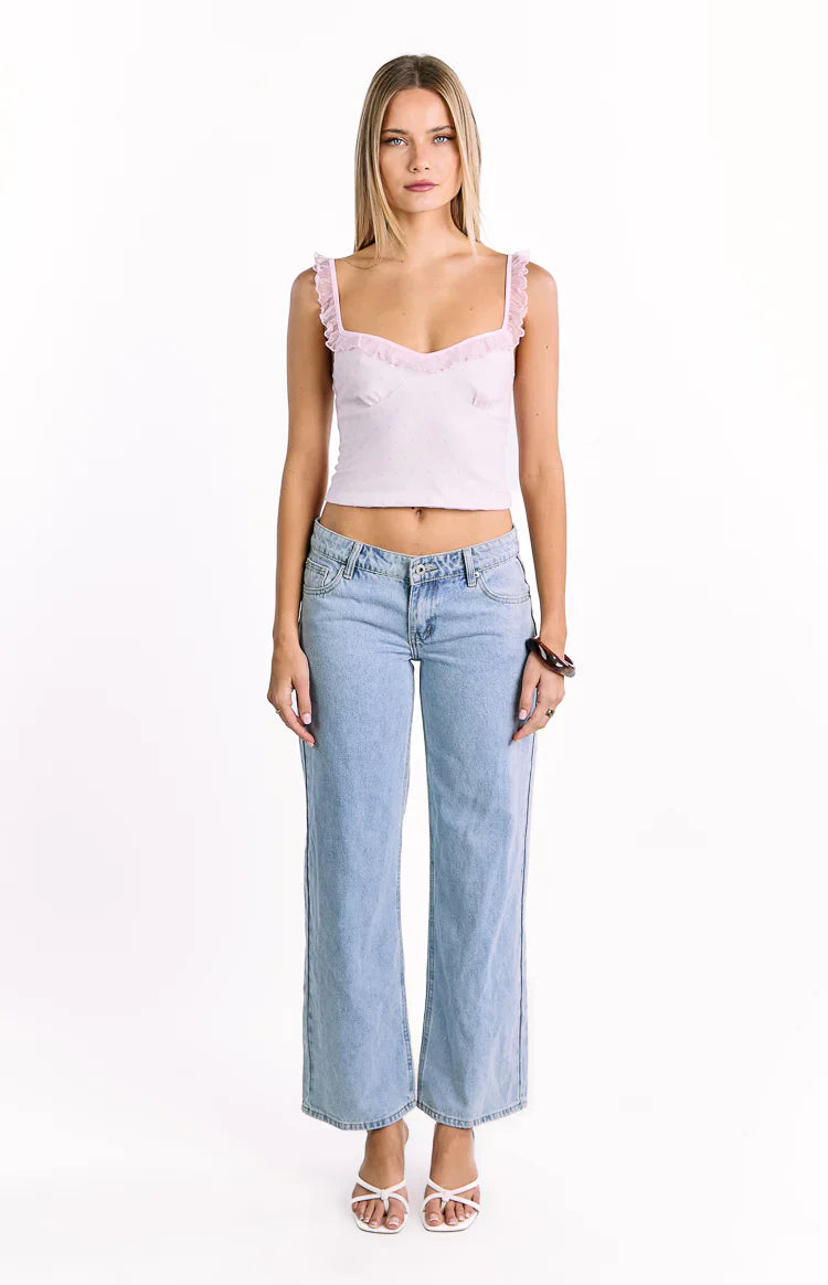Bambi Pink and White Polka Dot Frill Top