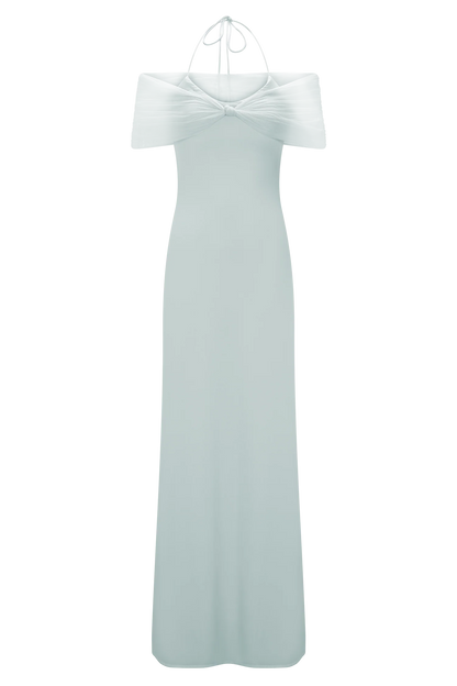Bernadina Mesh And Slinky Halter Maxi Dress Pale Blue