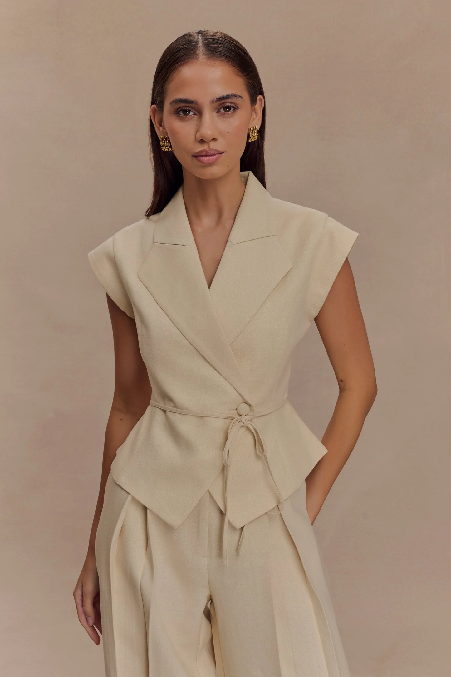 Andina Shortsleeve Linen Top Natural Beige