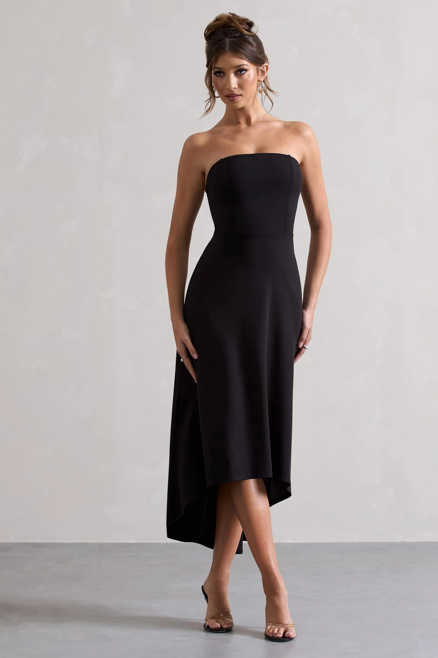 Ariela Black Bandeau High Low Midi Dress
