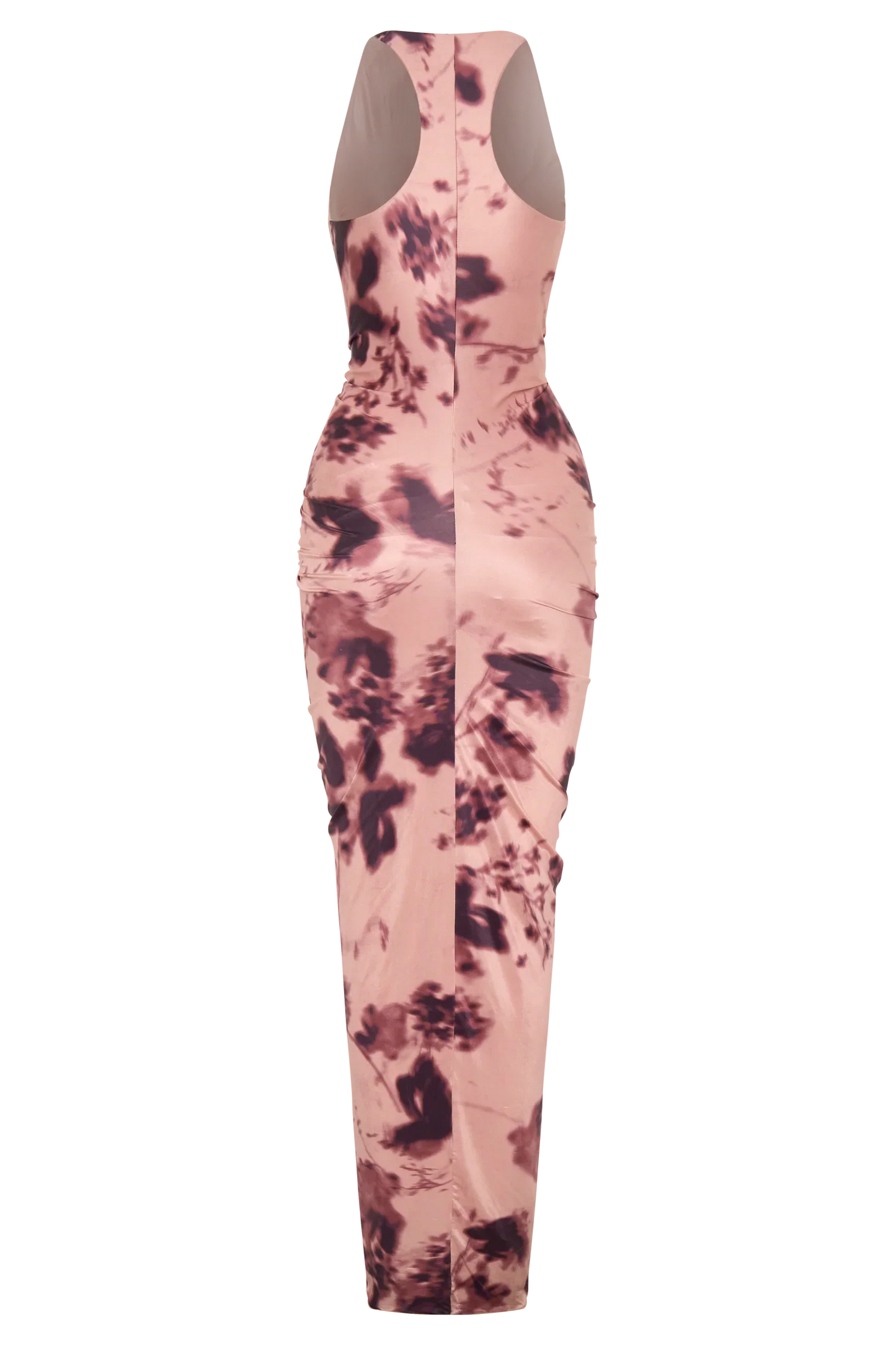 Alessandra Slinky Ruffle Maxi Dress Pink Blurred Floral Print