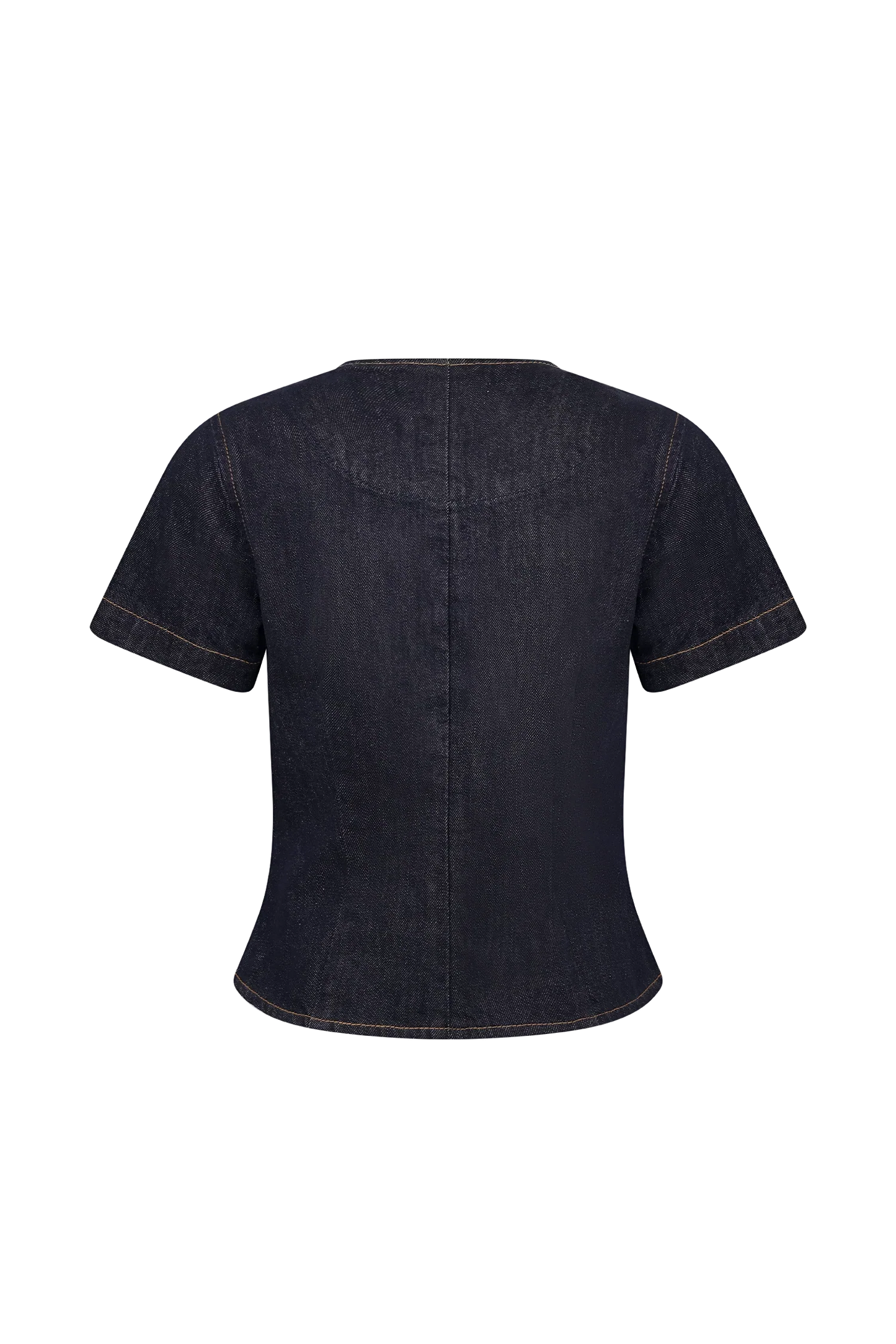 Bethany Short Sleeve Buttoned Denim Top Washed Indigo Blue