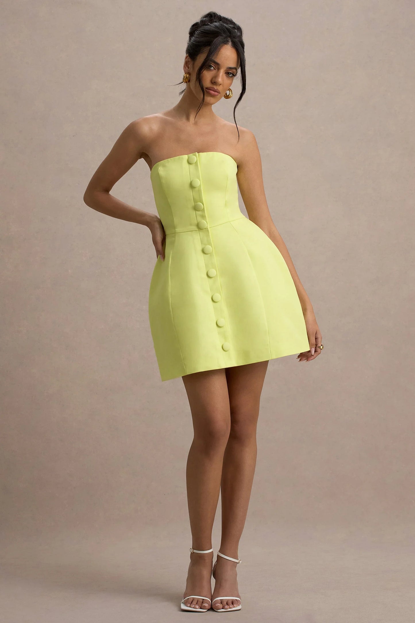 Anniston Lemon Bandeau Tailored Button Mini Dress