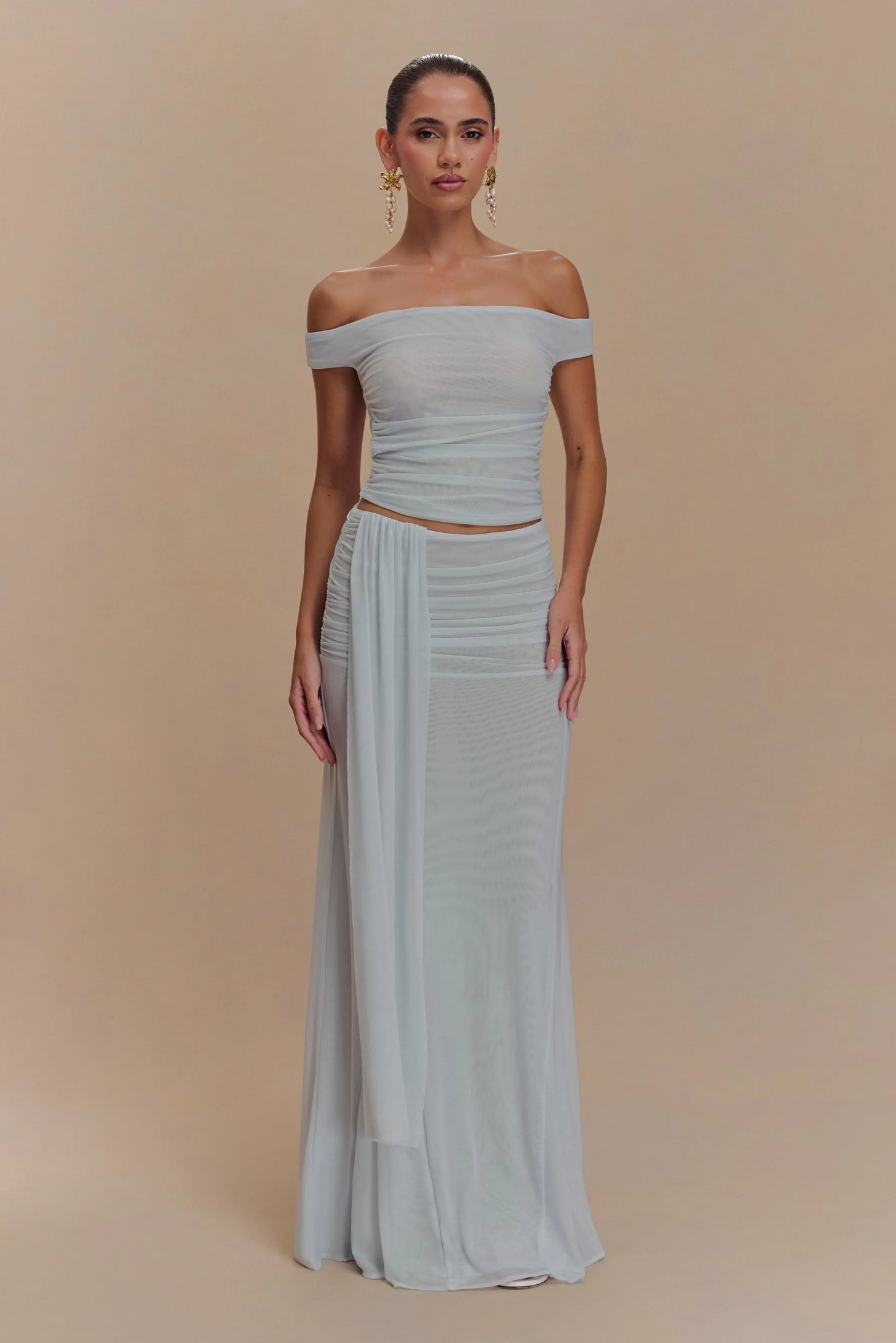 Arna Mesh Maxi Skirt Pale Blue