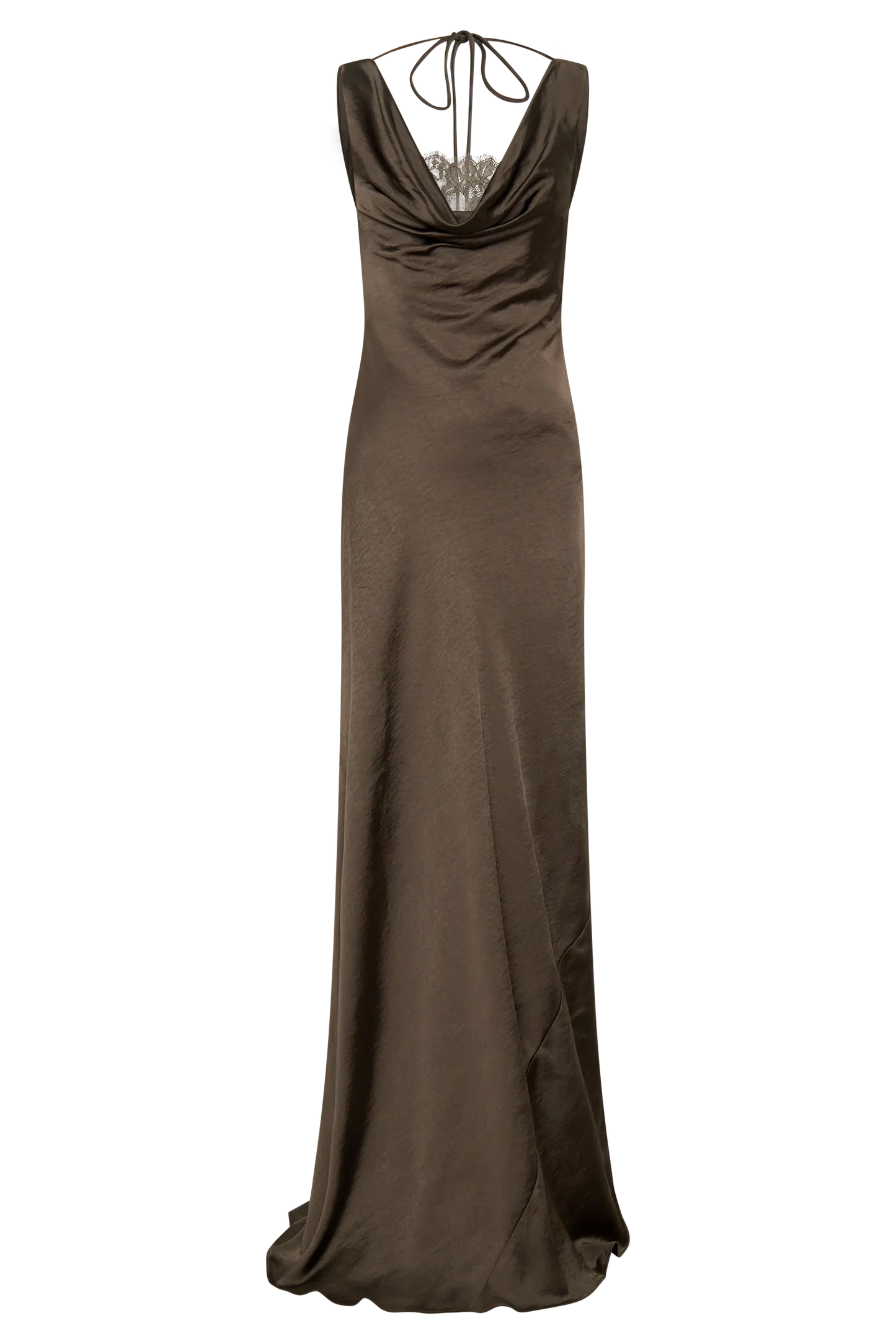 Ashley Cowl Neck Lace And Satin Maxi Dress Mocha