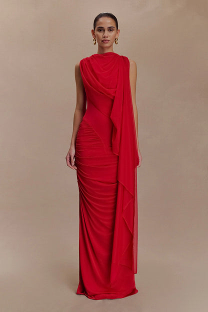 Amandine Ruched Slinky Maxi Dress Ruby