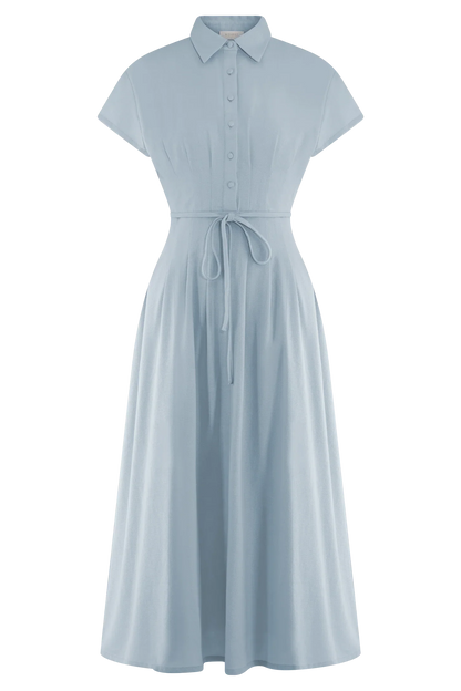 Aysha Buttoned Linen Midi Dress Cornflower Blue