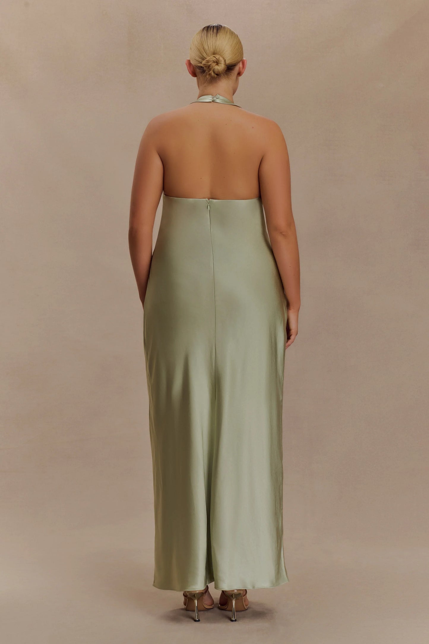 Alice Satin Halter Maxi Dress Sage