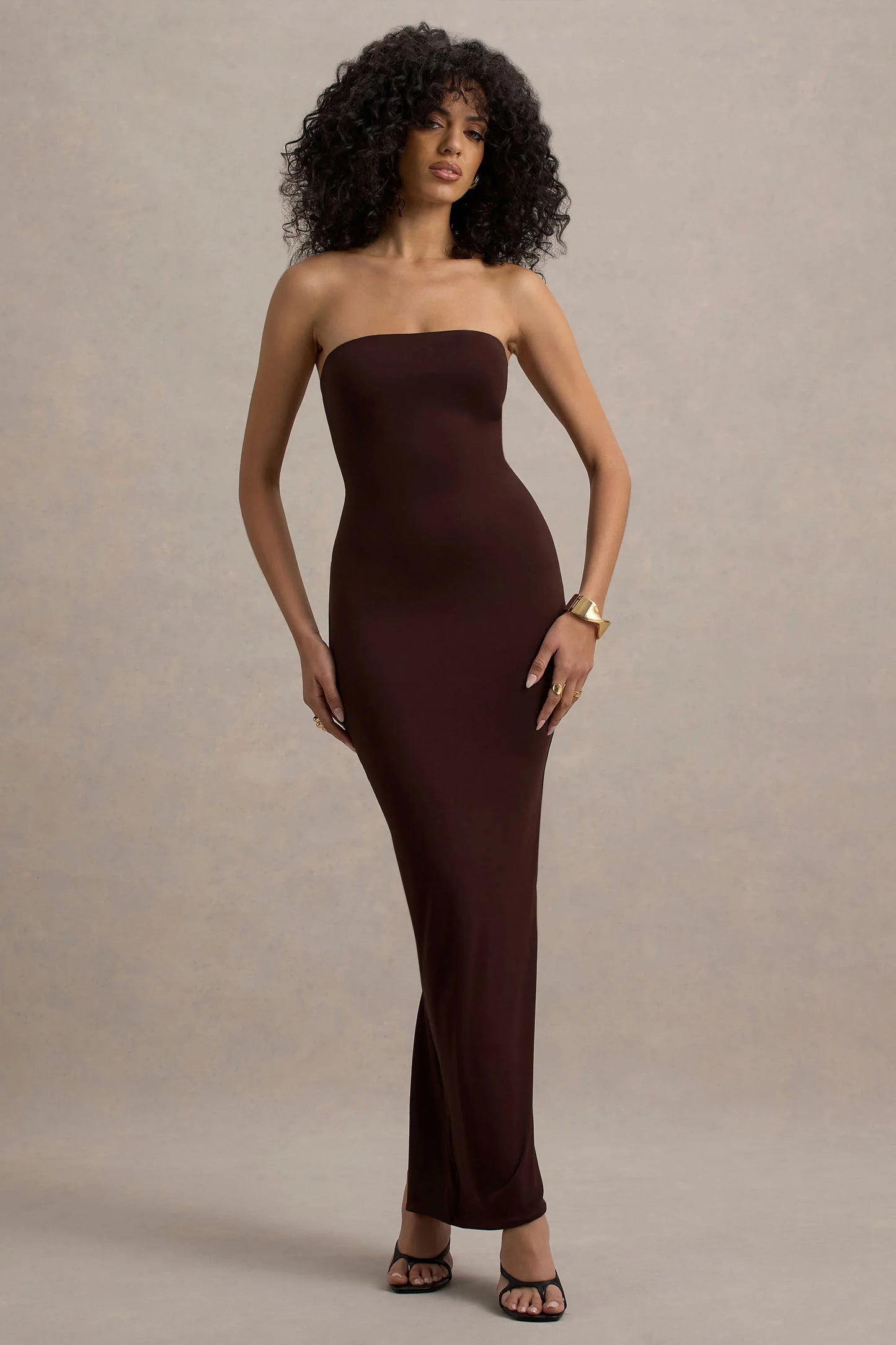 Angelie Brown Bandeau Bodycon Maxi Dress