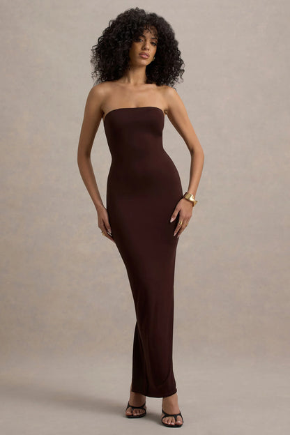 Angelie Brown Bandeau Bodycon Maxi Dress