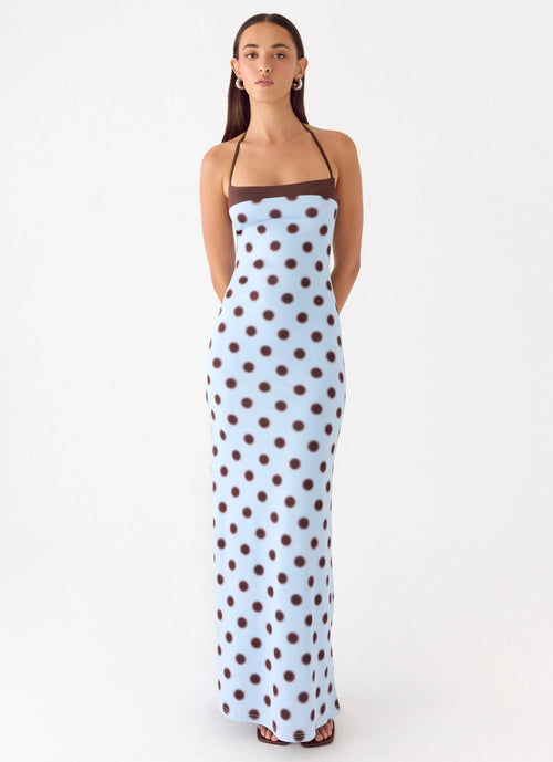 Alessandro Halter Maxi Dress Blue Mocha Dot