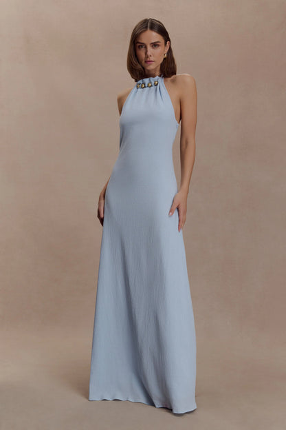 Abeda Cotton Maxi Dress With Hardware Pale Blue