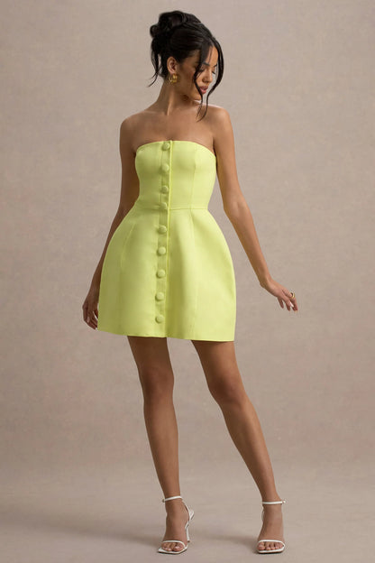 Anniston Lemon Bandeau Tailored Button Mini Dress