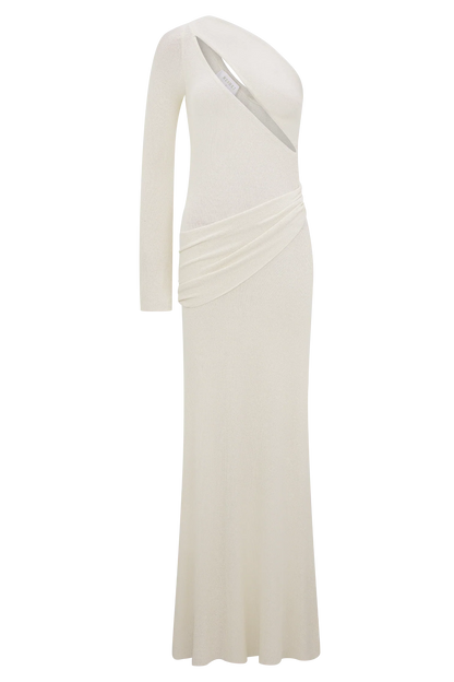 Alexius One Shoulder Knit Maxi Dress Ivory