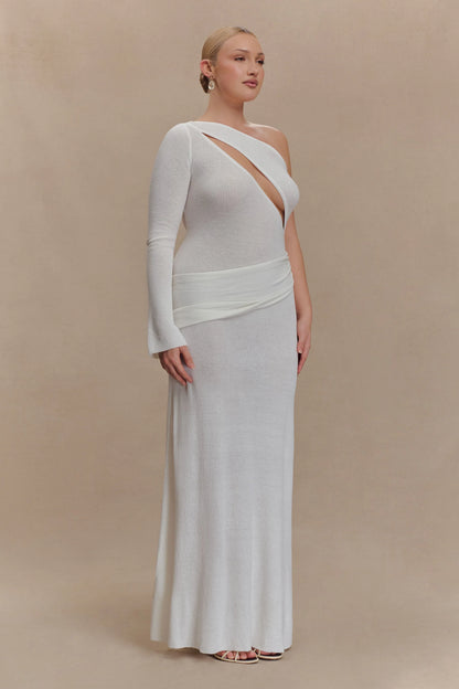 Alexius One Shoulder Knit Maxi Dress Ivory