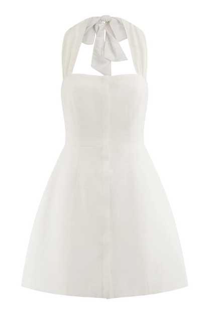 Anya Linen Halter Mini Dress Oat Marle