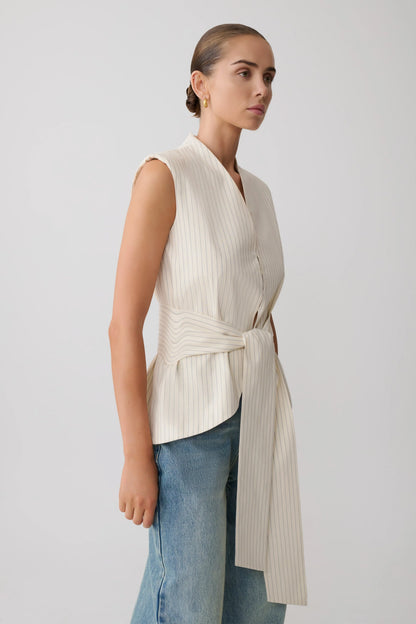 Alina Waist Tie Sleeveless Top Stripe