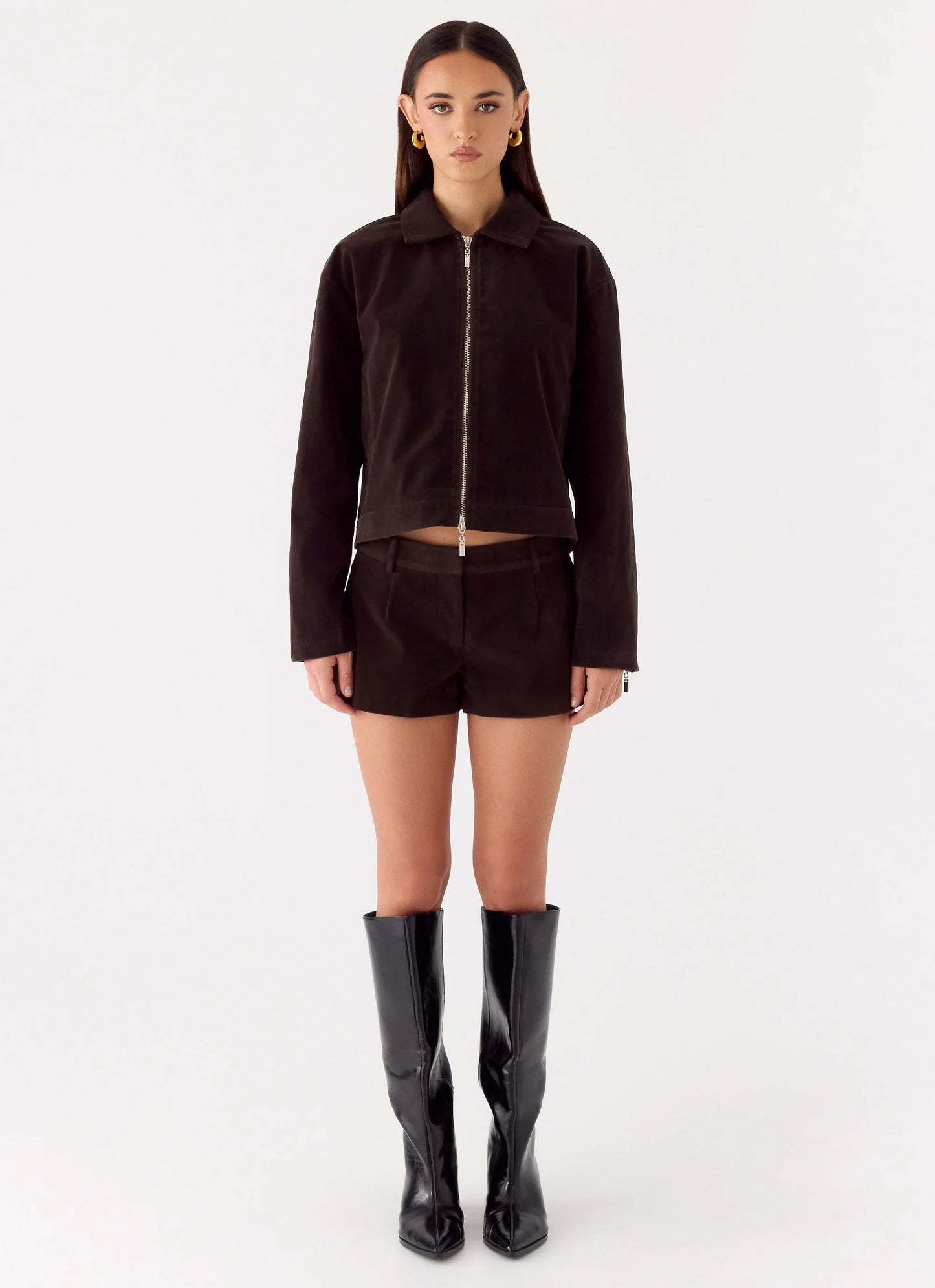 Austina Faux Suede Boxy Jacket Chocolate