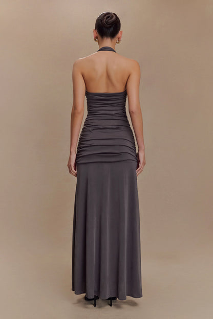 Bentley Peached Jersey Halter Maxi Dress Charcoal