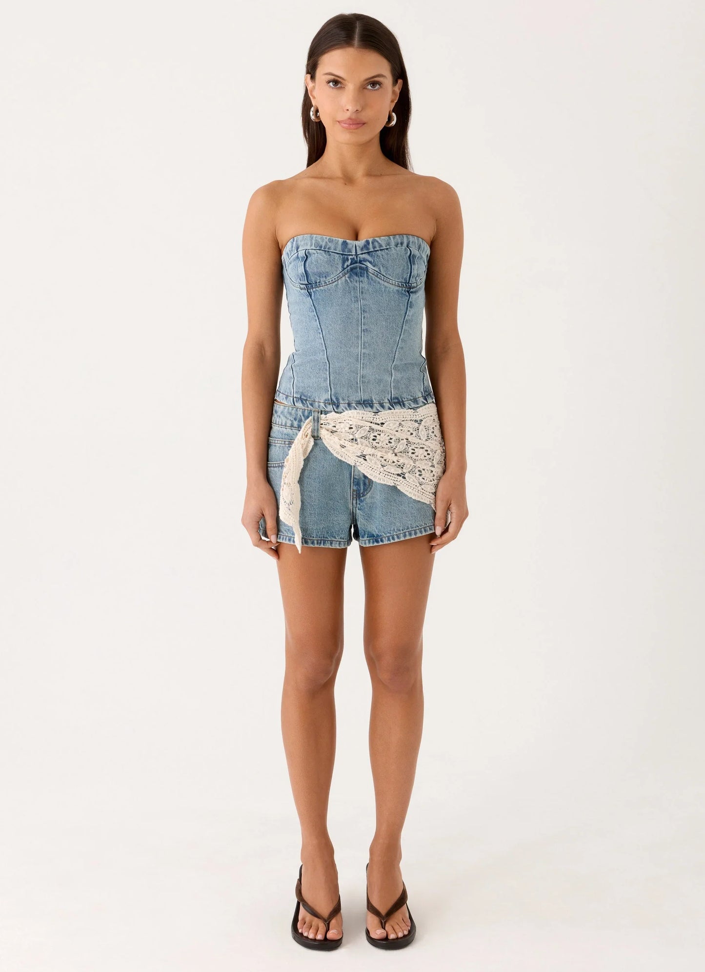 Avedon Scarf Denim Mini Shorts Light Wash