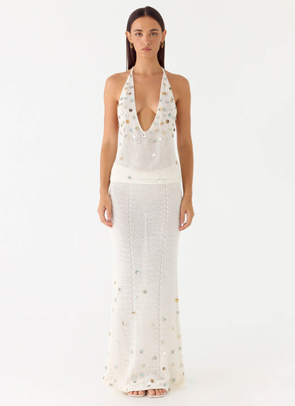 Adelaida Beaded Crochet Top - Ivory