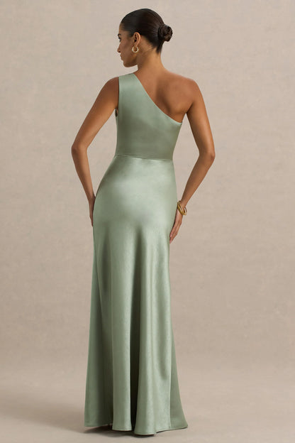 Beth Sage Asymmetric Neckline High Split Maxi Dress