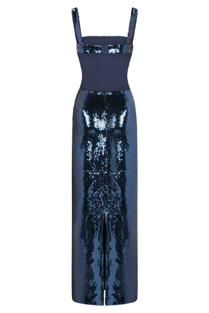 Adoria Sequin Cut Out Maxi Dress Navy