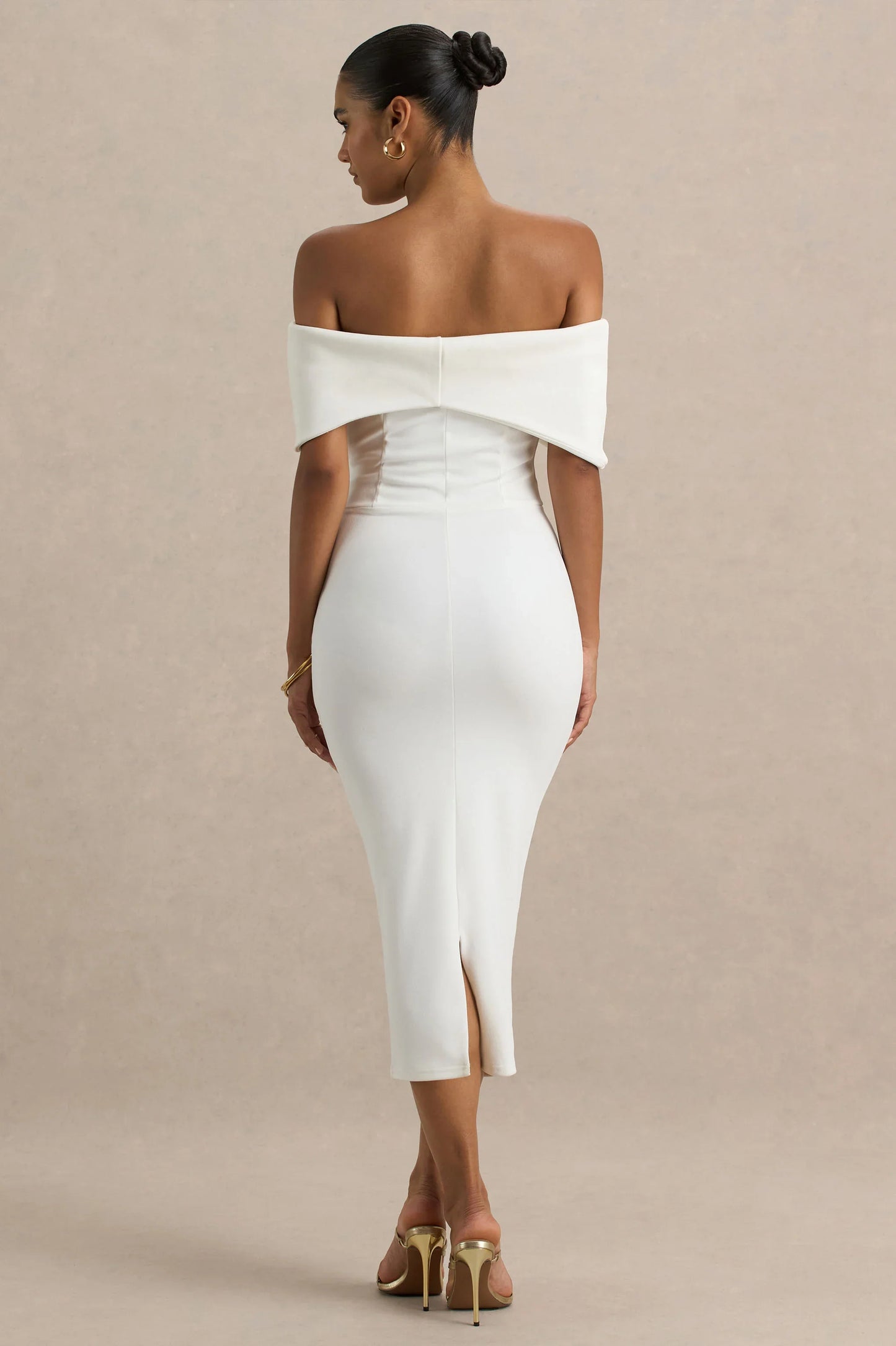 Bayshore White Bow Bardot Midi Dress