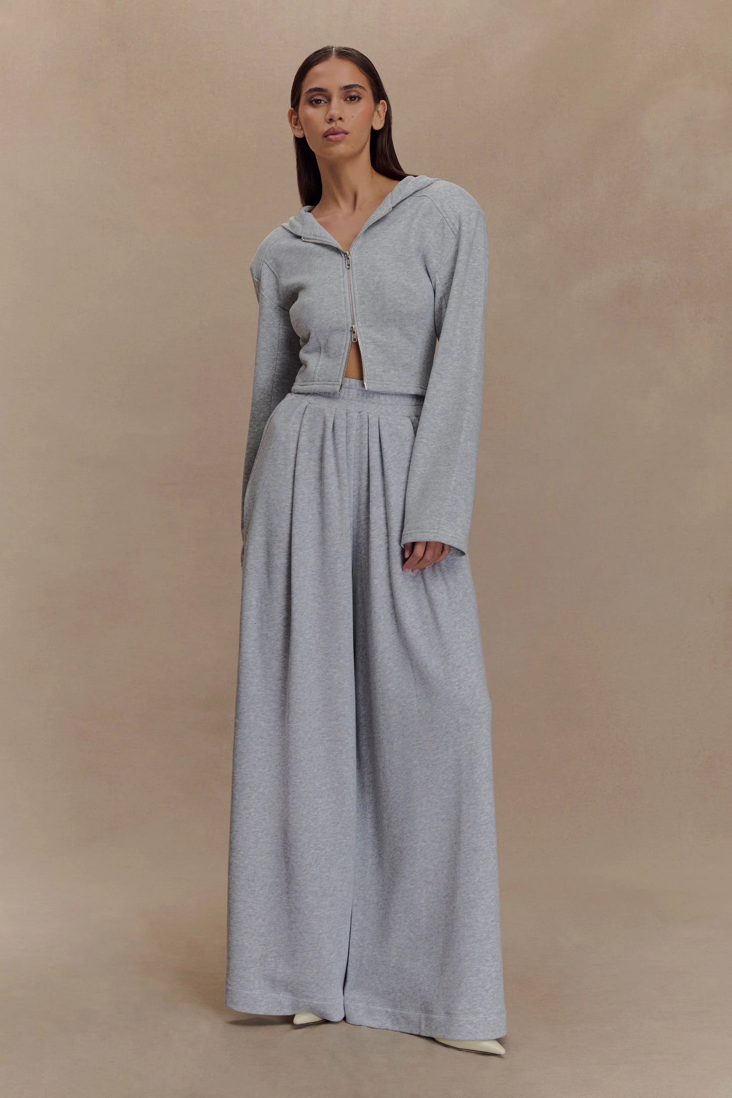 Aspen Gathered Wide Leg Jogger Light Grey Marle