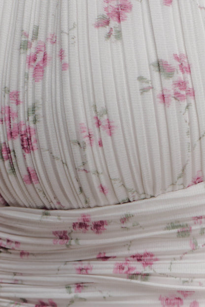 Amaris Sleeveless Plisse Halter Top Floral Ditsy Print