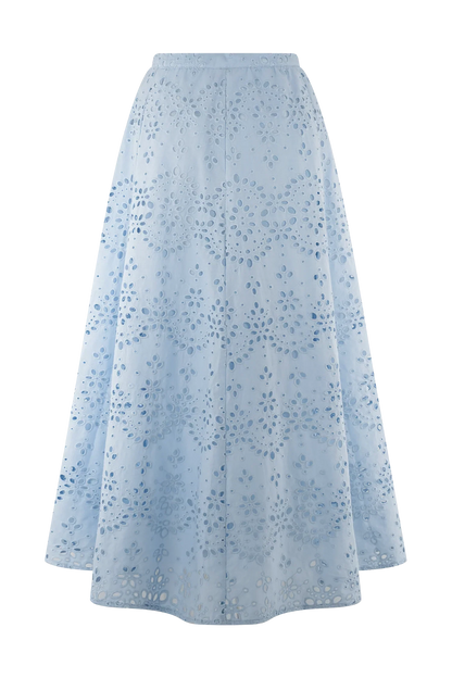 Arla Broderie Midi Skirt Pale Cornflower Blue