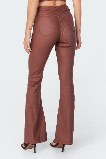 Luna Faux Leather Mid Rise Flared Jeans