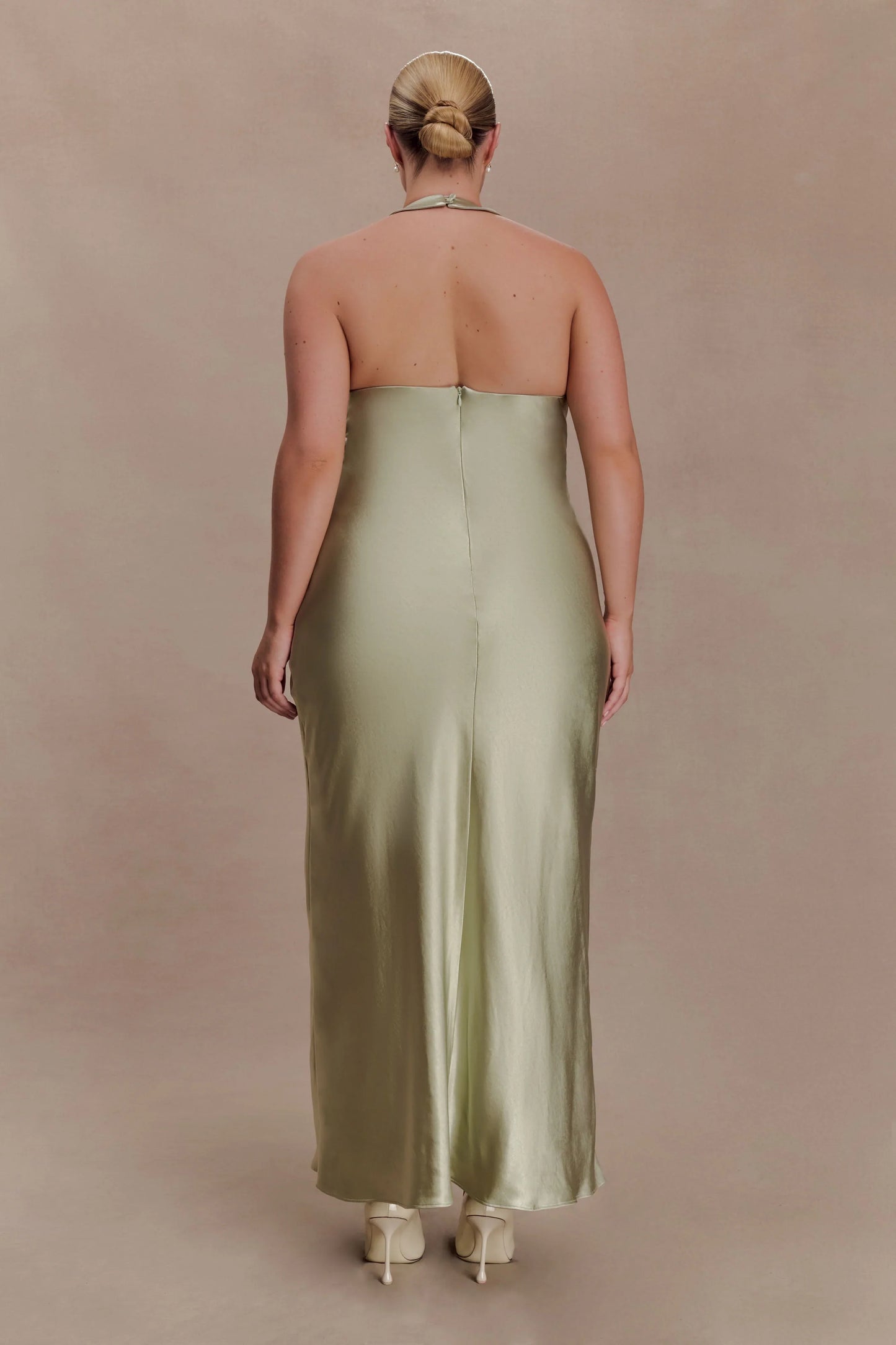 Alice Satin Halter Maxi Dress Sage