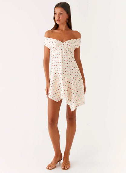 Alma Mini Dress White Red Polka Dot