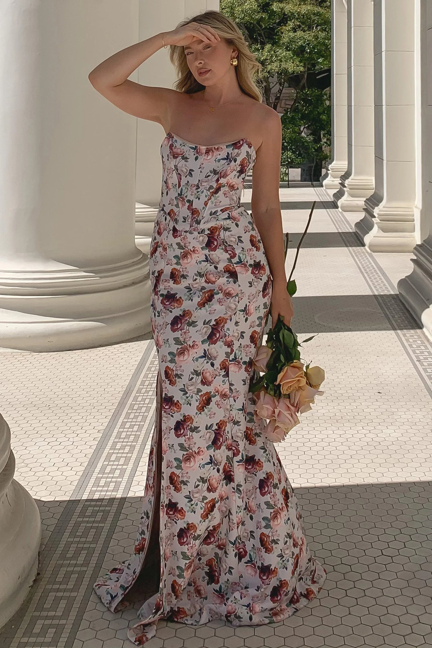 Blenheim White Floral Corset Bodycon Maxi Dress