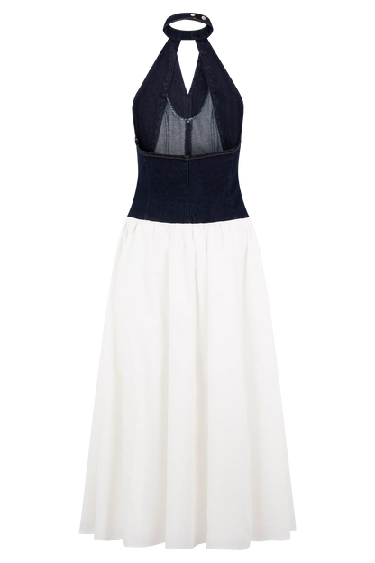 Ashwin Denim Cotton Midi Dress Indigo Blue