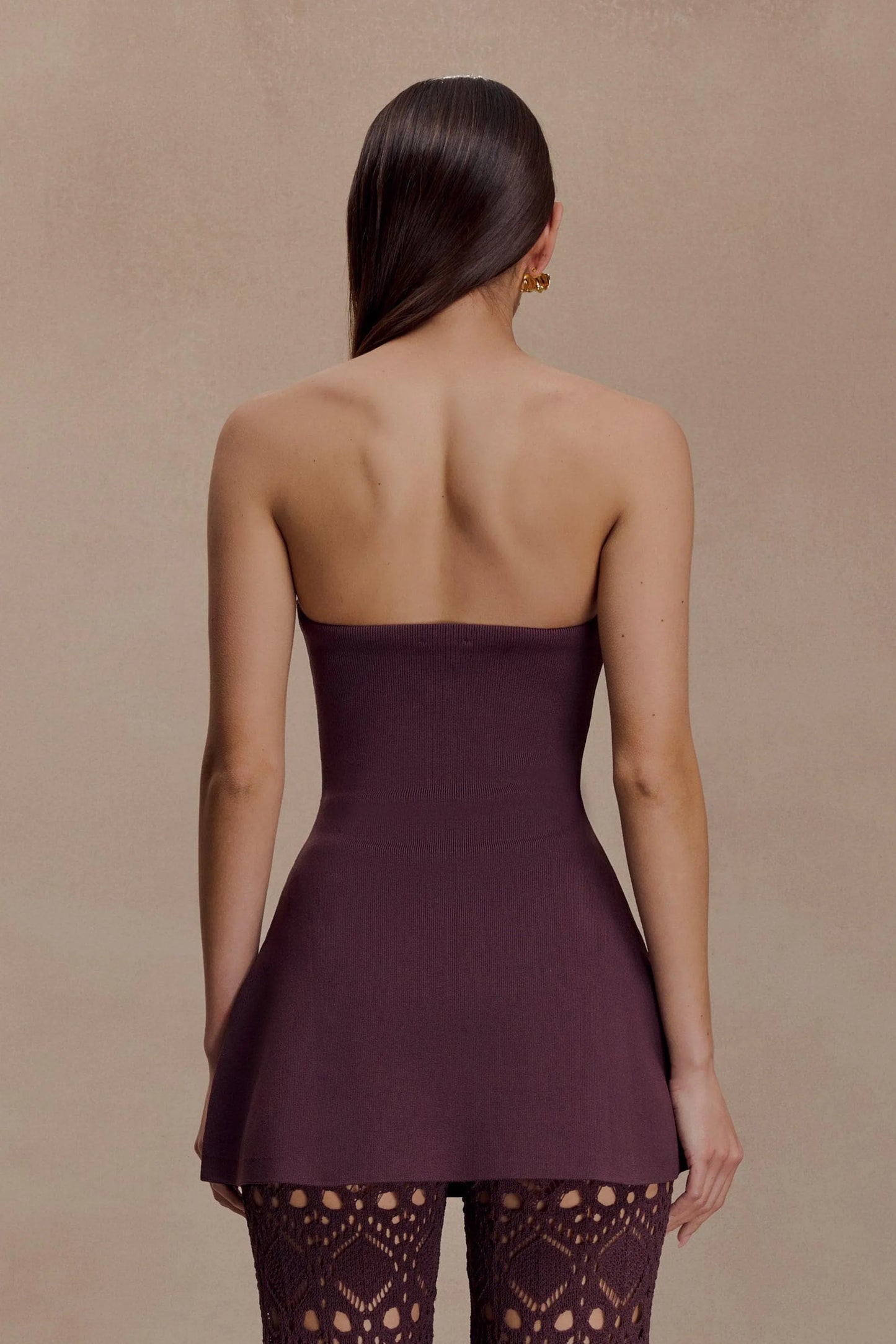 Anette Bandage Knit Strapless Top Chocolate