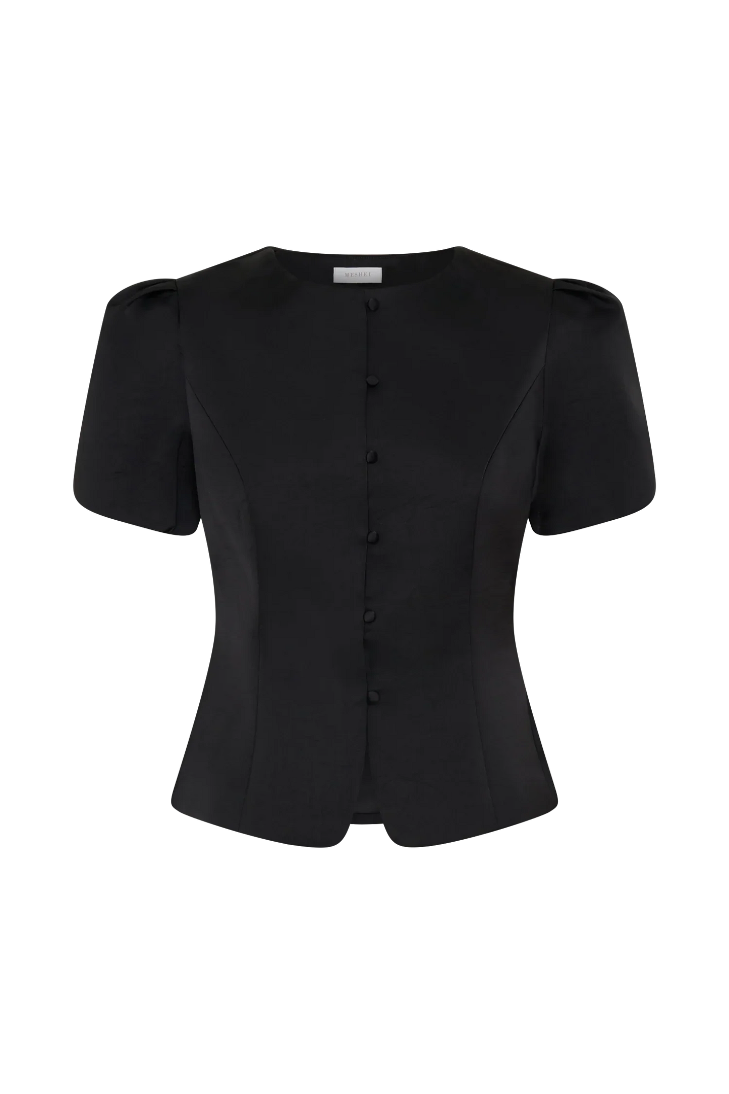 Anne Short Sleeve Satin Top Black