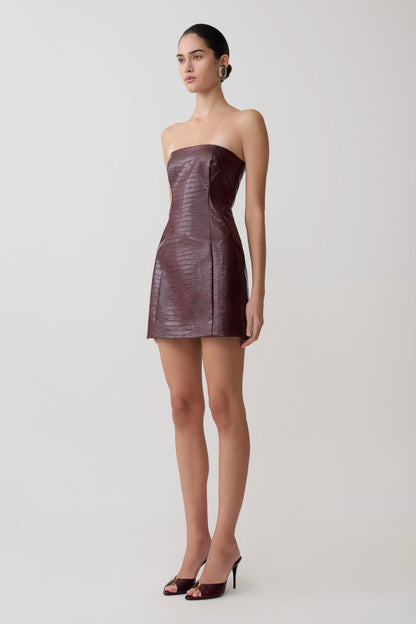 Anouk Faux Leather Strapless Mini Dress Merlot