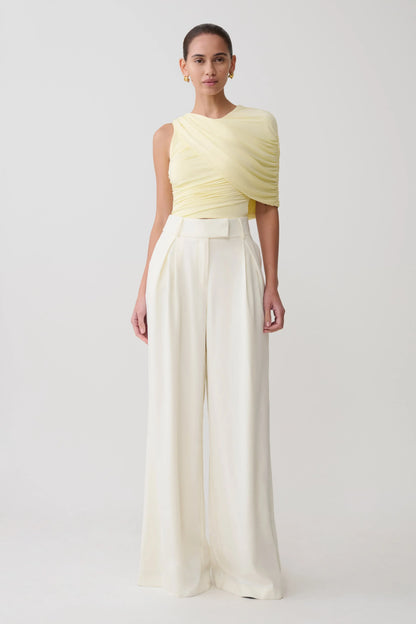 Adrienne One Shoulder Slinky Top Lemon