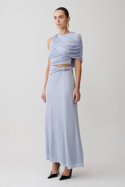 Adrienne Lurex Knot Maxi Skirt Pastel Blue
