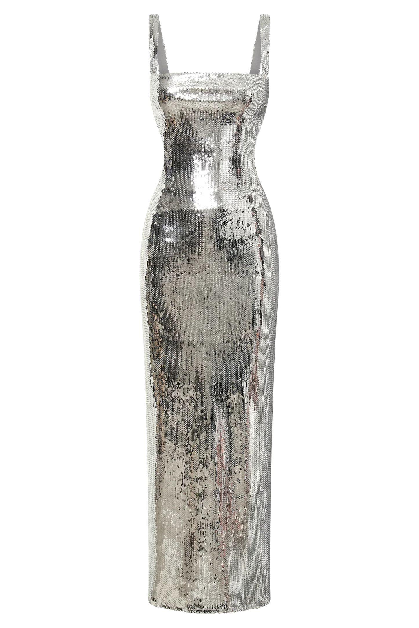 Adoria Sequin Cut Out Maxi Dress Silver