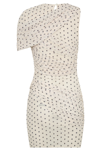 Adrienne One Shoulder Mesh Mini Dress Polka Dot