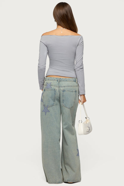 Trish Stars Low Rise Baggy Jeans